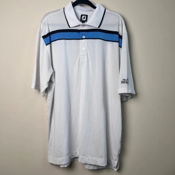 FootJoy Golf Polo White with Blue Stripes Golf Logo XL Men's - Picture 3 of 7